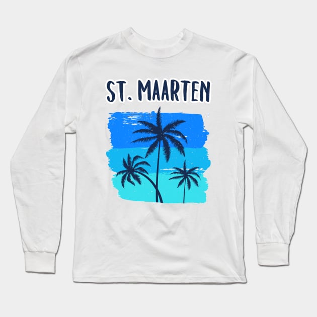 St. Maarten Retro Vacation Souvenir Palm Trees Long Sleeve T-Shirt by fizzyllama